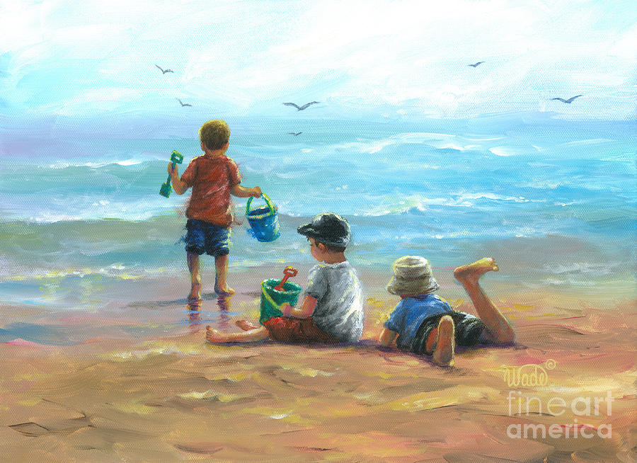 900x654 Three Little Beach Boys I Painting By Vickie Wade - Wade Painting