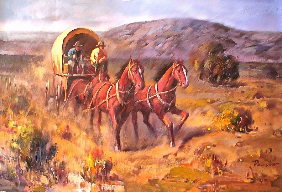 900x614 Covered Wagon Painting By Parsons - Wagon Painting