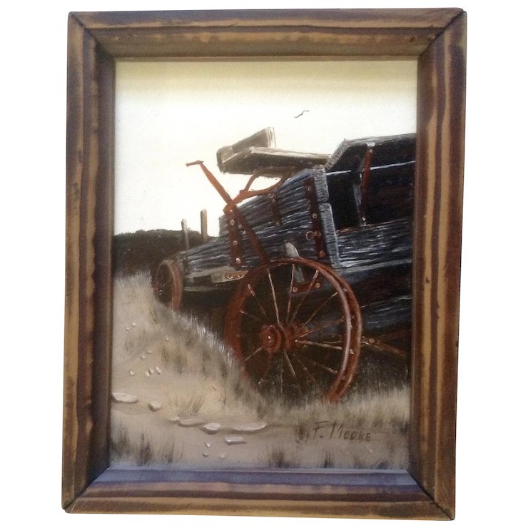 740x740 F Moore, Painting Broken Down Wagon, Acrylic Painted On Board - Wagon Painting