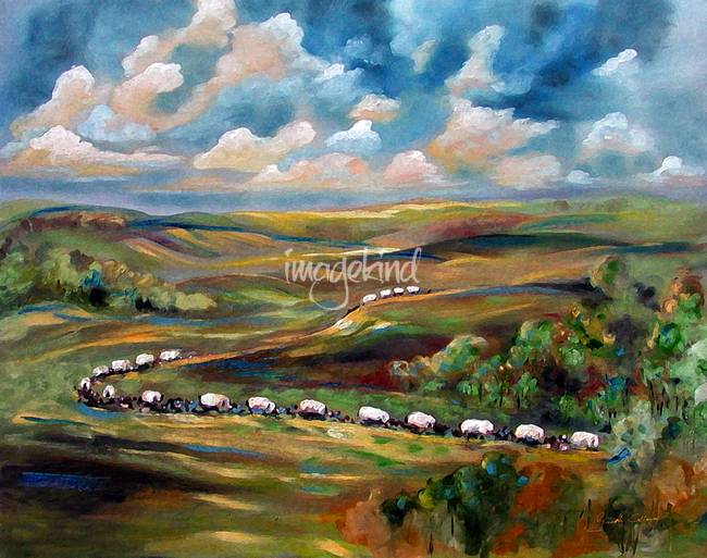 650x513 Wagon Train Oil Painting By Ginette By Ginette Callaway - Wagon Painting