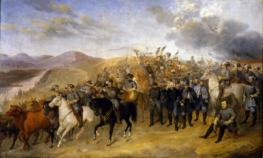 850x511 Confederate John S. Mosby's Great Berryville Wagon Train Raid - Wagon Train Painting