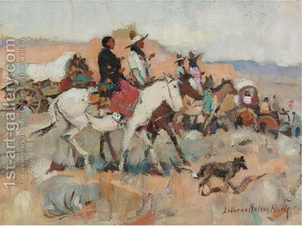 600x449 Indian Wagon Train Laverne Nelson Black Reproduction 1st Art Gallery - Wagon Train Painting
