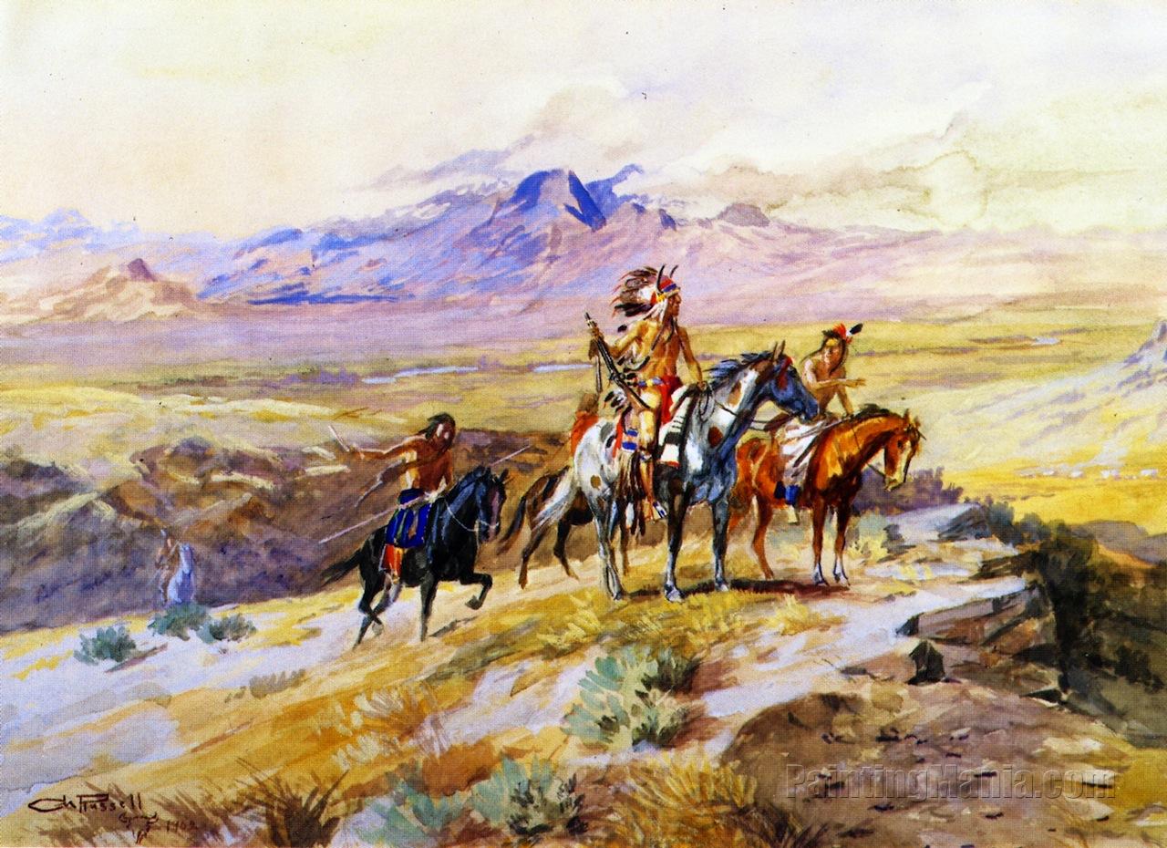 1280x930 Indians Scouting A Wagon Train - Wagon Train Painting