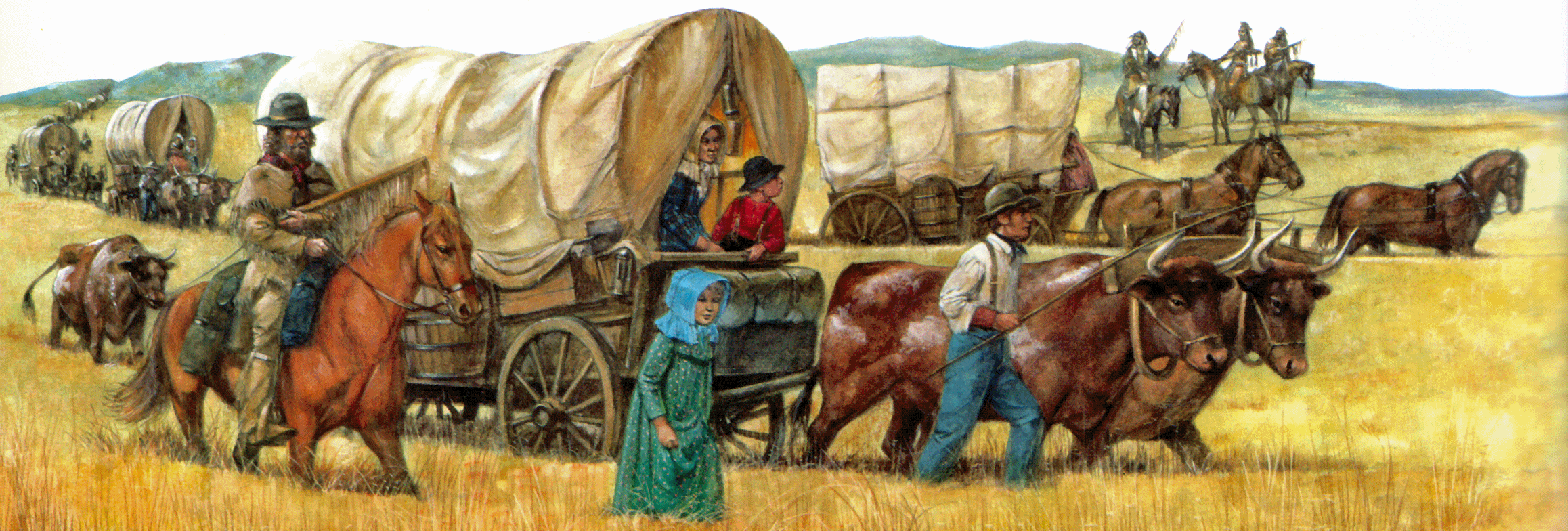 2316x784 My Oregon Trail Past Ancestors On The Move - Wagon Train Painting