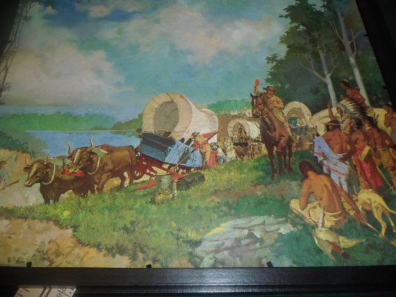 570x428 Native American Indian Wagon Train Of Cowboys By Luke Doheny - Wagon Train Painting