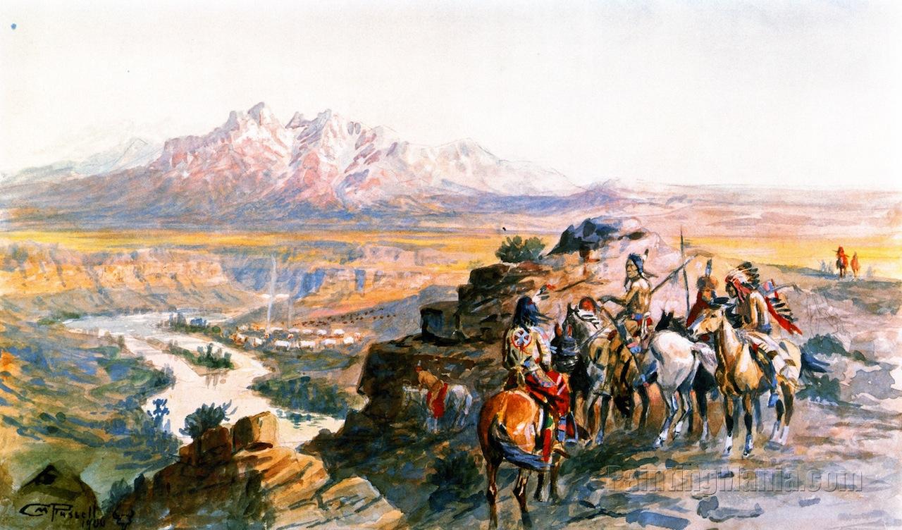 1280x752 Planning The Attack On The Wagon Train - Wagon Train Painting