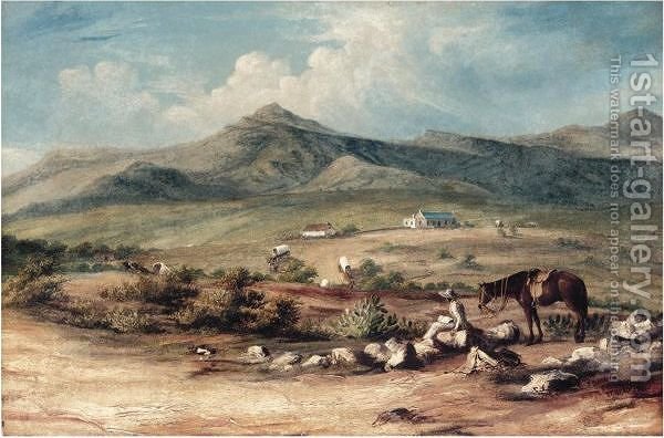 600x396 The Artist And His Mount Overlooking A Valley In The Eastern Cape - Wagon Train Painting