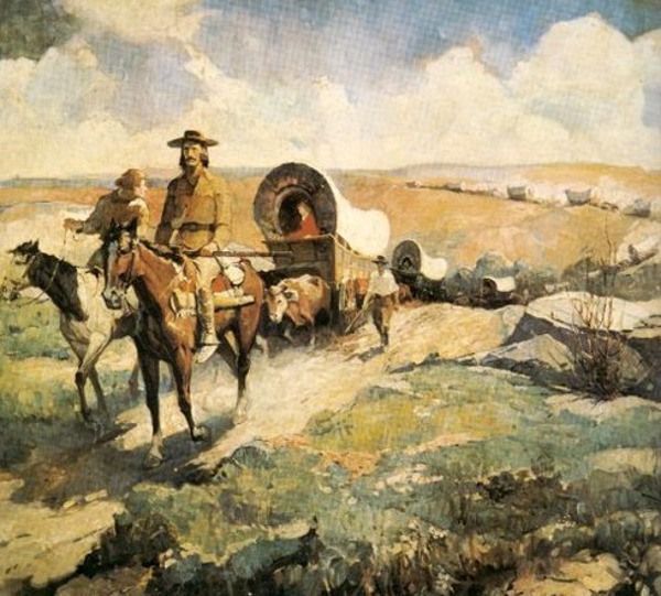 600x541 The Wagon Train Old Timey Galleries And Paintings - Wagon Train Painting
