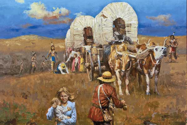 600x400 Abducted! Reuben Van Ornum Survival Out West - Wagon Train Painting