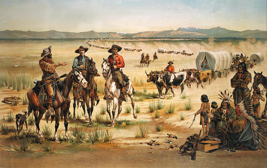 900x567 Wagon Train Digital Art By Unknown - Wagon Train Painting