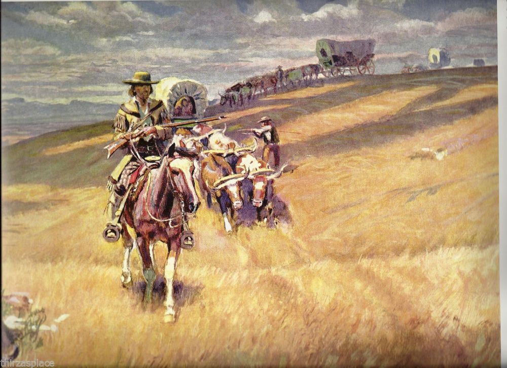 1000x726 Charles M. Russell, Western Art Cowboy Print, When Wagon Trails - Wagon Train Painting