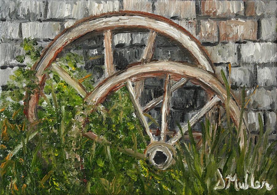 900x634 Old Wagon Wheels Painting By Donna Muller - Wagon Wheel Painting