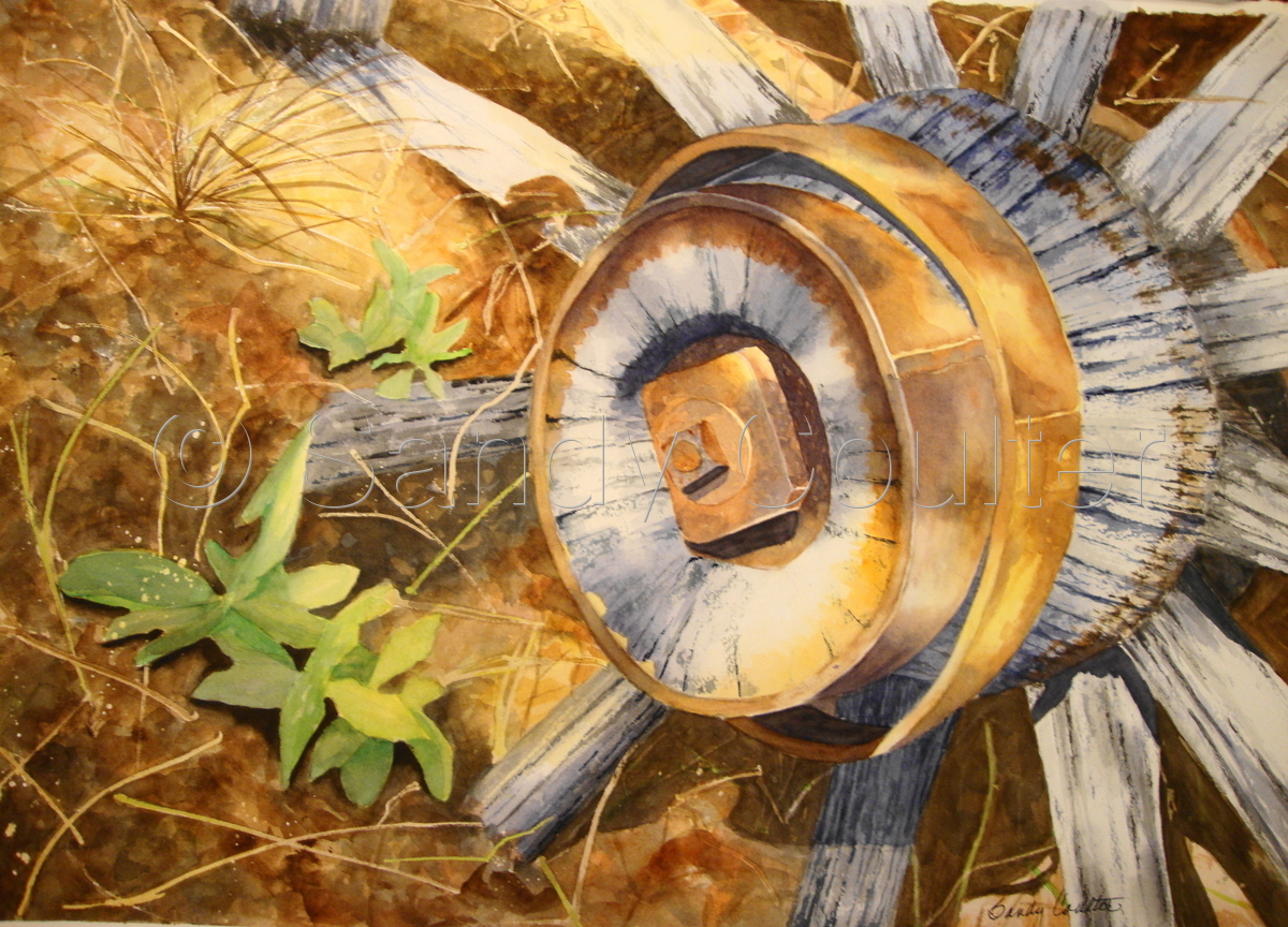 1200x864 Western Watercolor Paintings Wagon Wheel By Sandy Coulter - Wagon Wheel Painting
