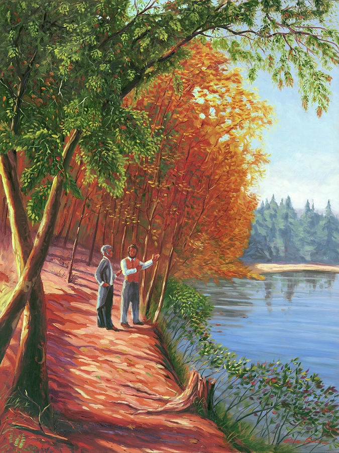675x900 Emerson And Thoreau At Walden Pond Painting By Steve Simon - Walden Painting