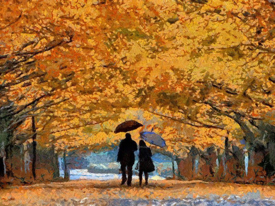 900x675 Autumn Walk In The Park Painting By Georgi Dimitrov - Walk In The Park Painting