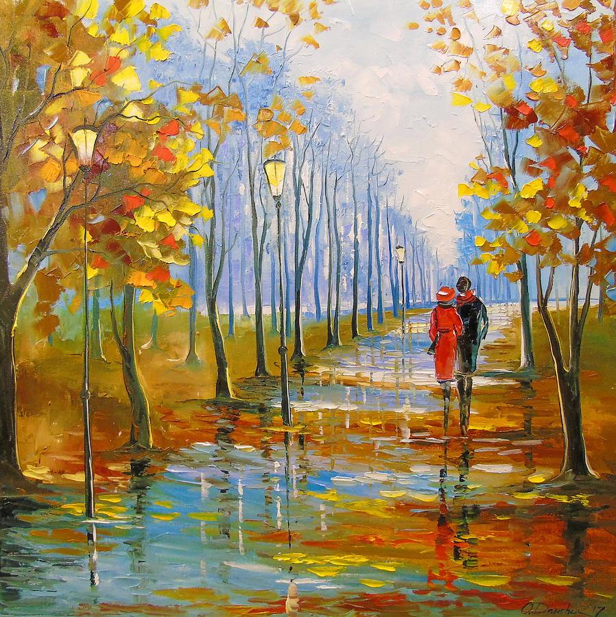 898x900 Autumn Walk In The Park Painting By Olha Darchuk - Walk In The Park Painting