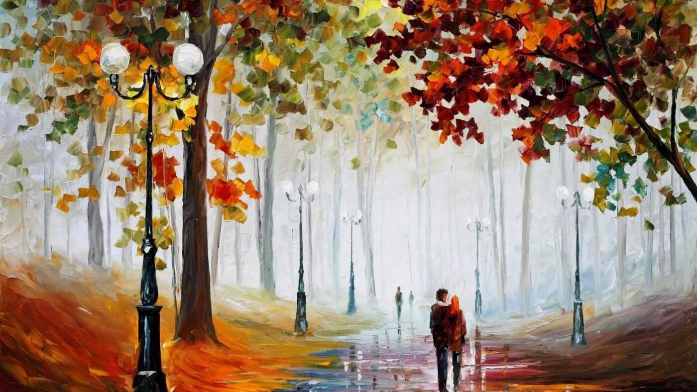 1400x788 Palette Knife Acrylic Painting - Walk In The Park Painting