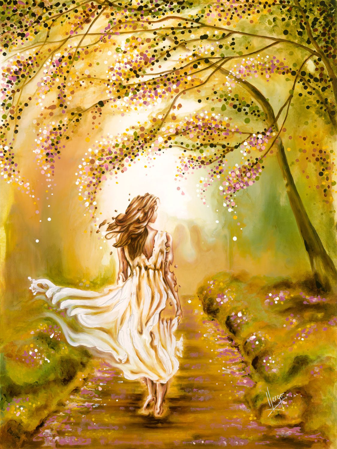 1125x1500 Woman Walking In The Park On Spring Figure Painting - Walk In The Park Painting