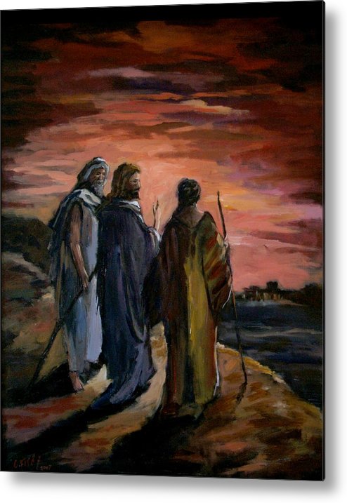 494x717 Walk To Emmaus Metal Print By Carole Foret - Walk To Emmaus Painting