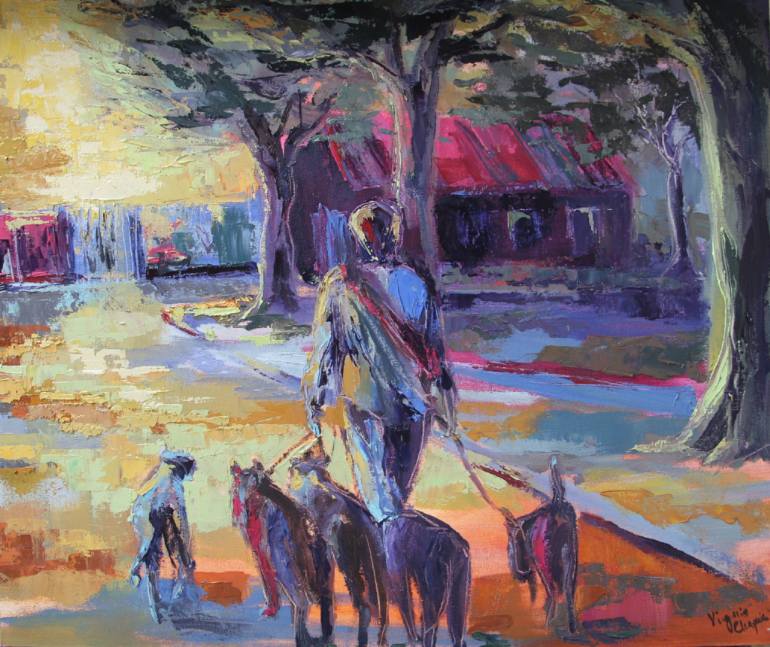 770x647 Saatchi Art Dog Walker Painting By Virginia Chapuis - Walker Painting