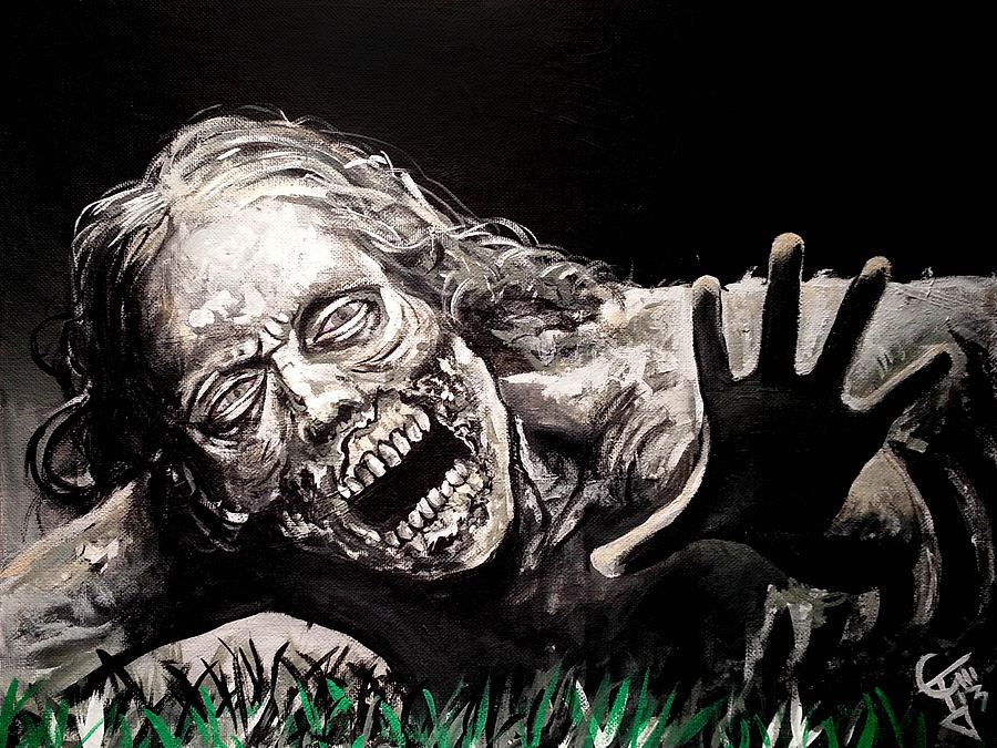 900x675 Zombie Bike Girl Painting By Tom Carlton - Walking Dead Painting