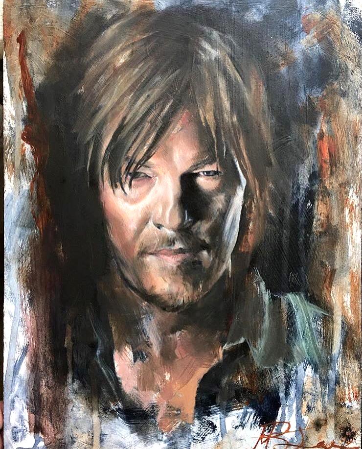 740x917 Daryl Dixon From Walking Dead, Painting By Barratt Jones - Walking Dead Painting