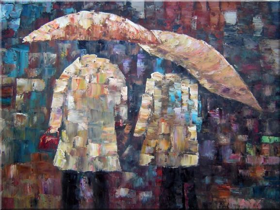 577x433 Two People Walking In The Rain Oil Painting Portraits Couple - Walking In The Rain Painting