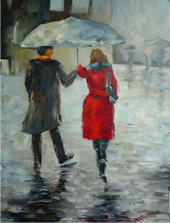 684x900 Walking In The Rain Painting By Cindy Morgan - Walking In The Rain Painting