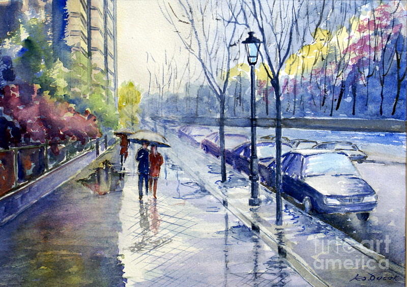 800x564 Walking In The Rain Painting By Les Ducak - Walking In The Rain Painting