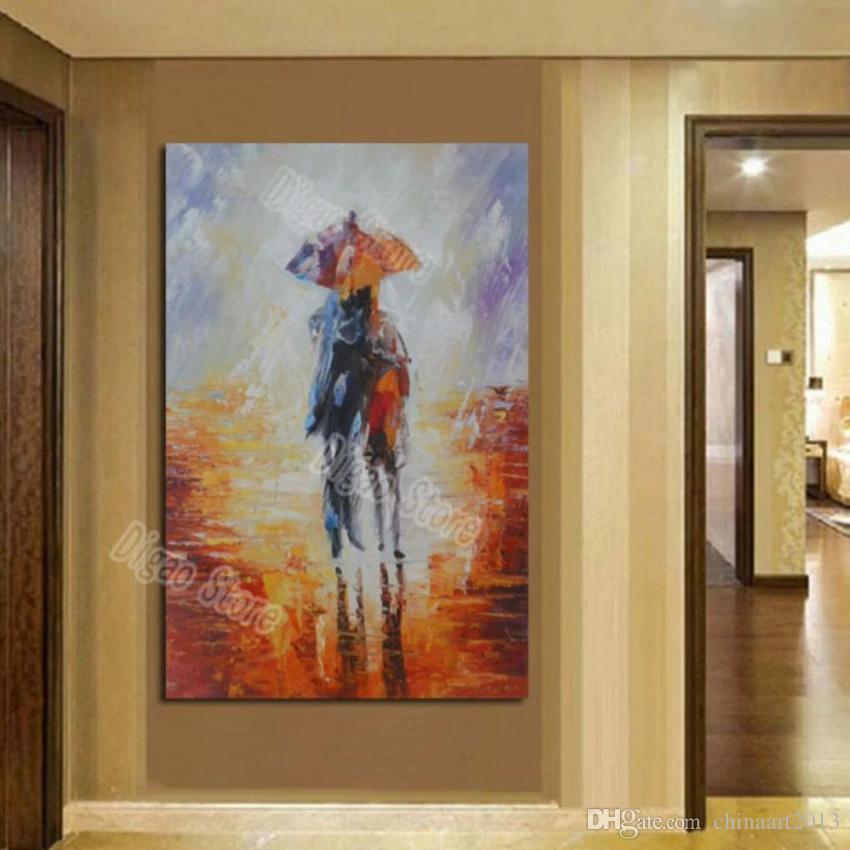 850x850 2018 Hand Painted Figures Walking In The Rain Abstract Scenery Oil - Walking In The Rain Painting