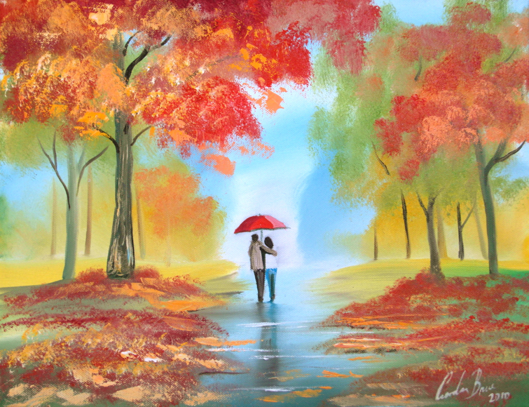 755x580 Paintings Of Couples In The Rain - Walking In The Rain Painting Artist