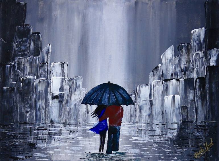 770x564 Saatchi Art A Walk In The Rain Painting By Babita Haval - Walking In The Rain Painting Artist