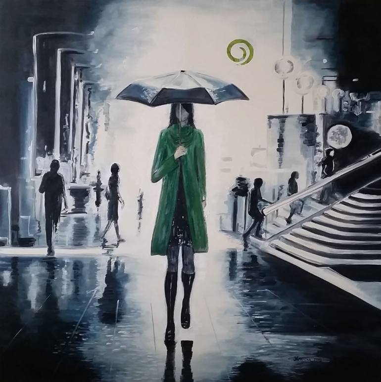 770x773 Saatchi Art Walk In The Rain Painting By Katarina Radenkovic - Walking In The Rain Painting Artist