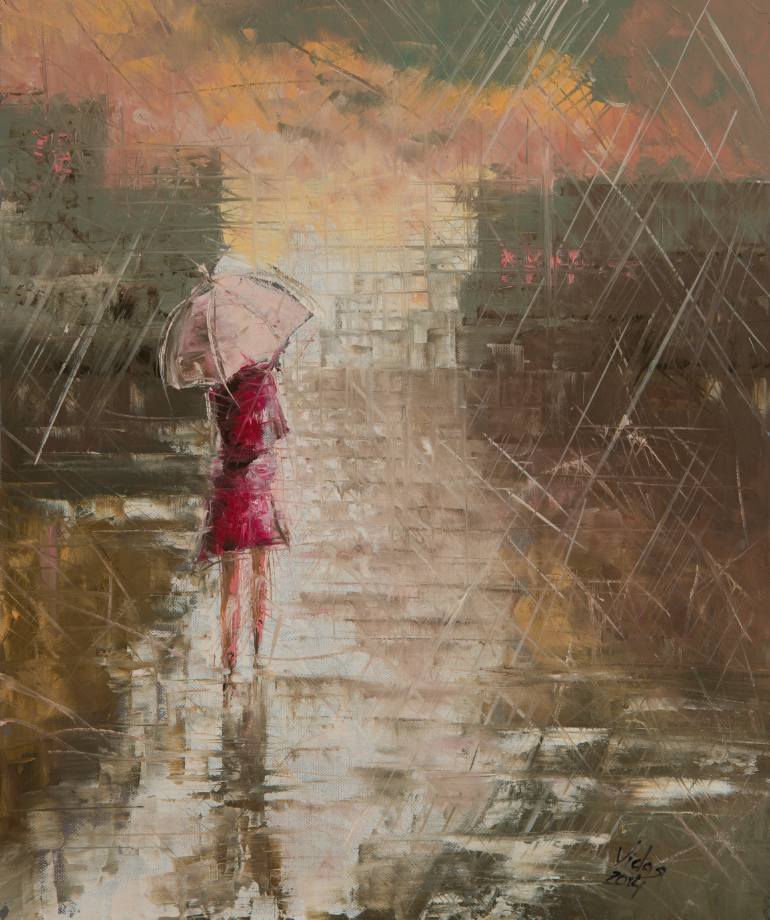 770x920 Saatchi Art Walking In The Rain Painting By Vidmantas Goldbergas - Walking In The Rain Painting Artist