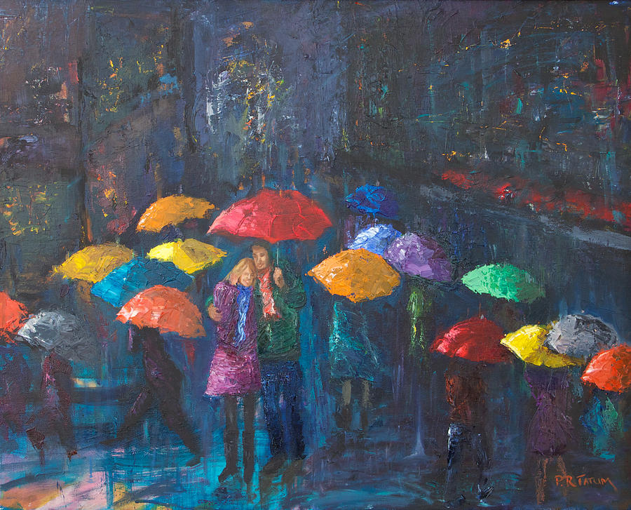900x727 Couple Walking In The Rain Paintings Fine Art America - Walking In The Rain Painting Artist