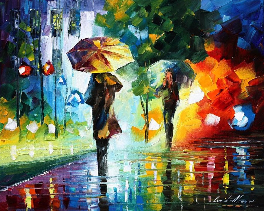 900x719 Dream Of The Rain By Leonid Afremov By Leonidafremov - Walking In The Rain Painting Artist