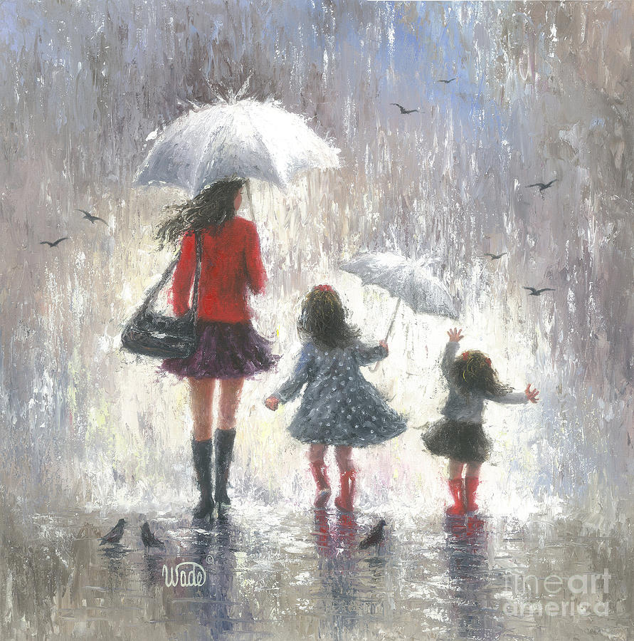 891x900 Girl In Rain Paintings Fine Art America - Walking In The Rain Painting Artist