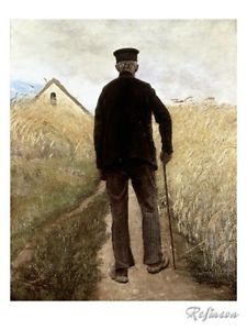 225x300 Ring Oil Painting Repro Old Man Walking In A Rye Field Ebay - Walking Man Painting