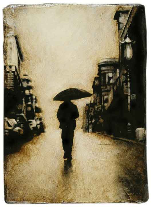 527x720 Untitled (Man Walking With Umbrella), 2007 Tagatha Foundmyself - Walking Man Painting