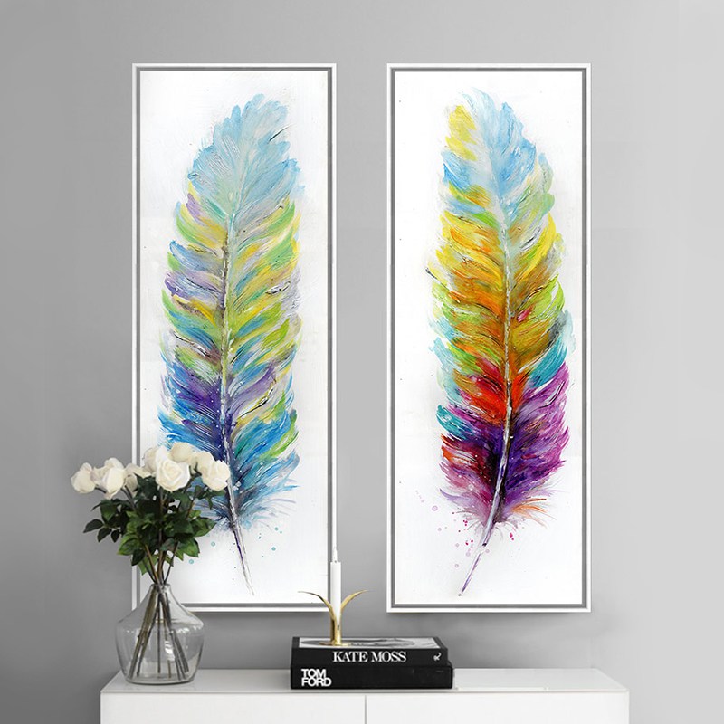 800x800 Color Feather Hand Painted Canvas Art Print Modern Oil Painting - Wall Art Painting