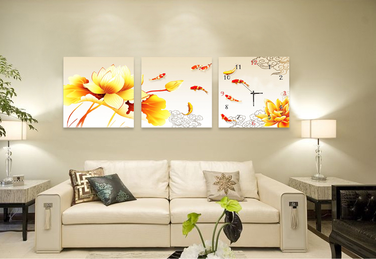 750x516 Lotus Pond And Koi, Wealth And Prosperity Painting Art Wall Clock - Wall Clock Painting