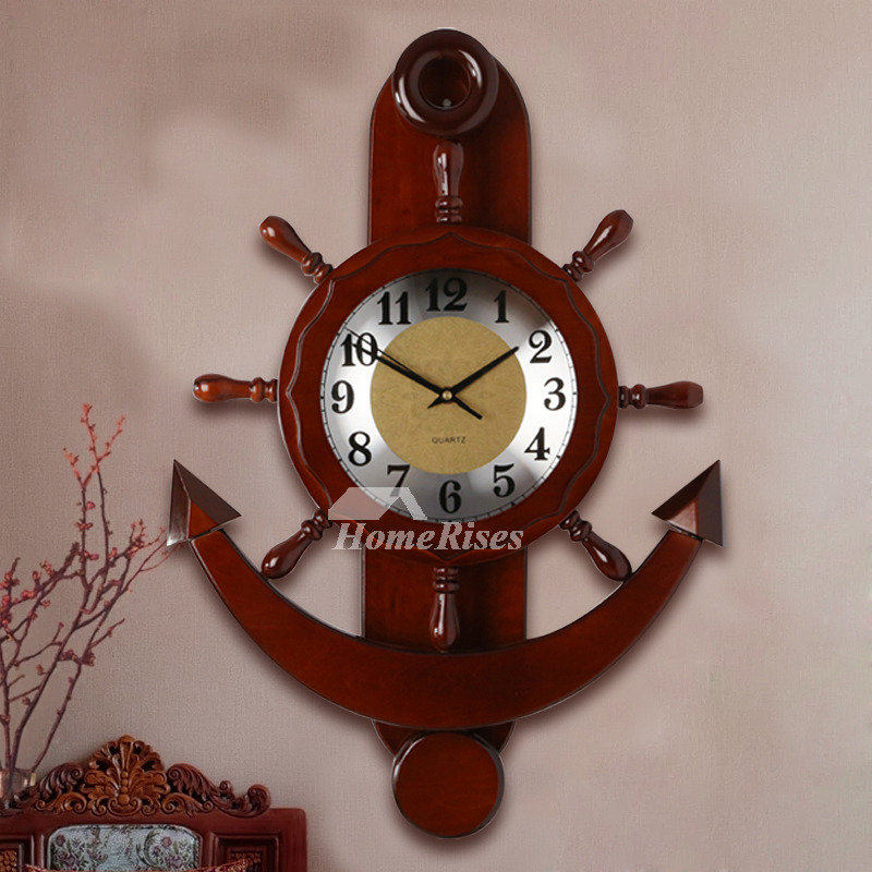 800x800 Nautical Wall Clock Wooden Hanging Painting Rustic Silent Living Room - Wall Clock Painting