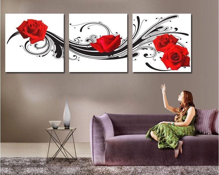 752x602 Modern Wall Art Decor Red Rose Flower Picture Printed Living Room - Wall Decor Flower Painting