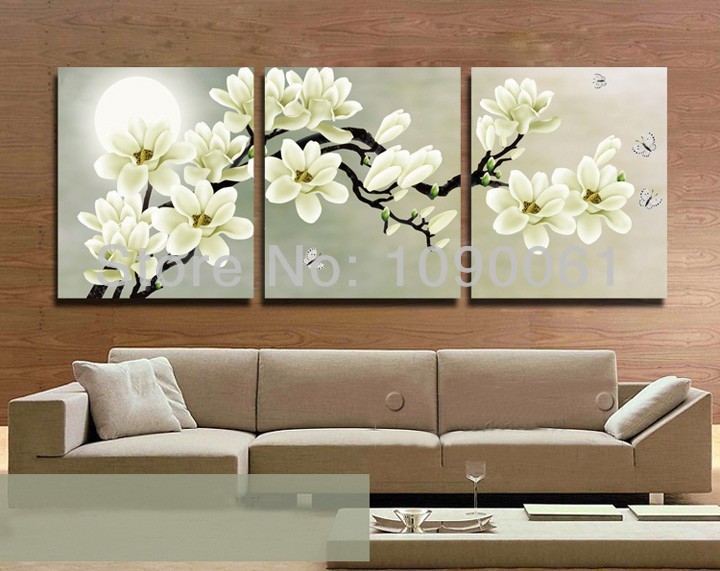 720x571 Hand Painted Flower Painting Canvas 3 Piece Wall Decor Abstract - Wall Decor Flower Painting