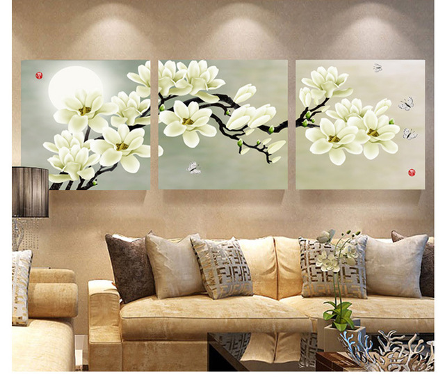 640x546 3 Panel Modern Abstract Flower Painting On Canvas Wall Art Cuadros - Wall Decor Flower Painting