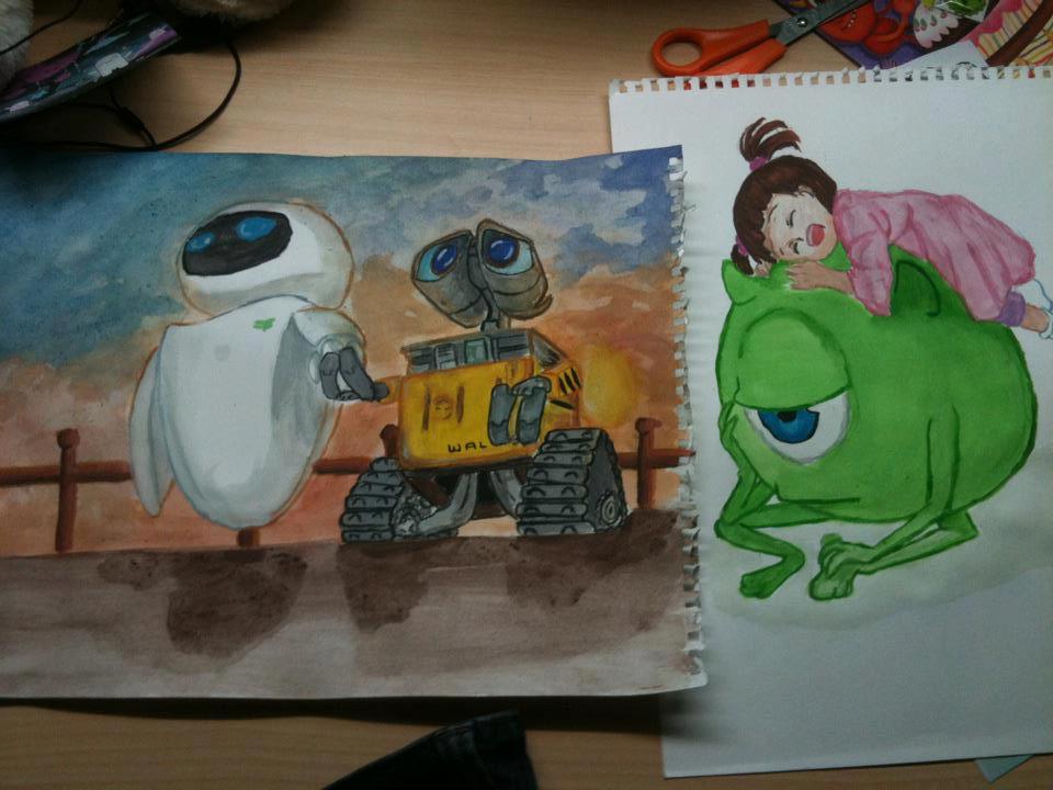 960x720 Wall E And Monster.inc By Jen Chan93 - Wall E Painting