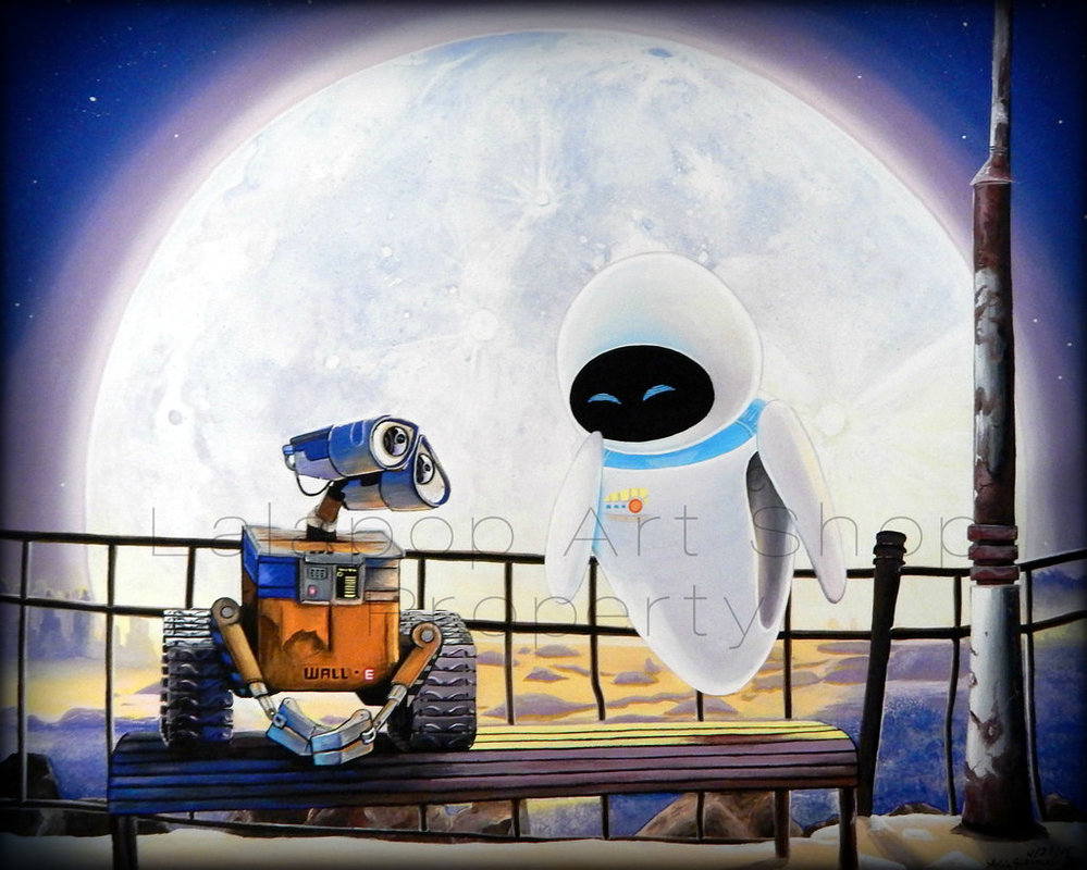 999x800 Walle And Eve Painting Watermarked By Robono - Wall E Painting