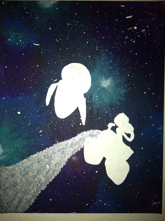 570x760 Walle And Eve Galaxy Painting By Jupitermoose On Etsy - Wall E Painting