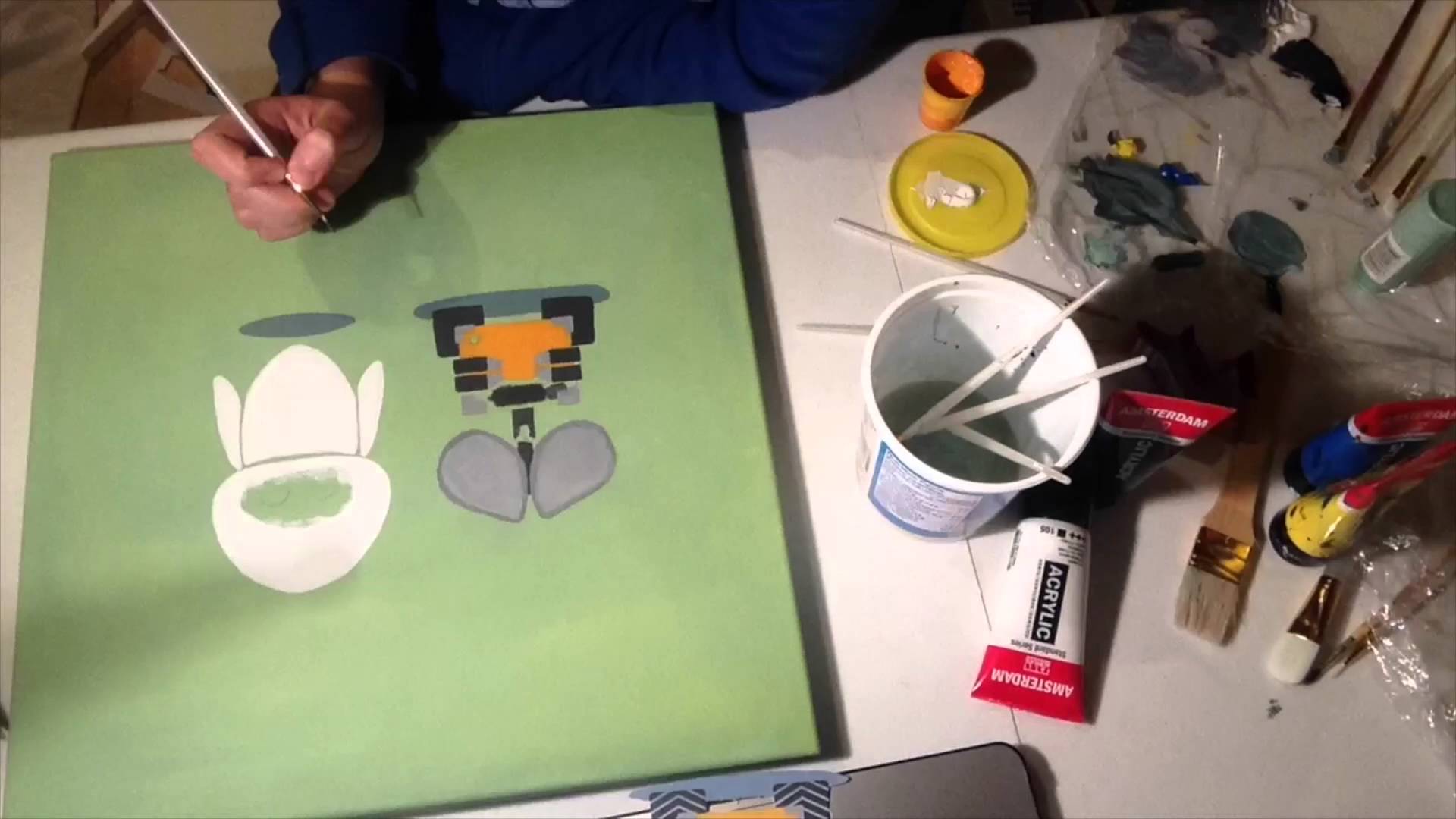 1920x1080 Painting Wall E And Eve - Wall E Painting