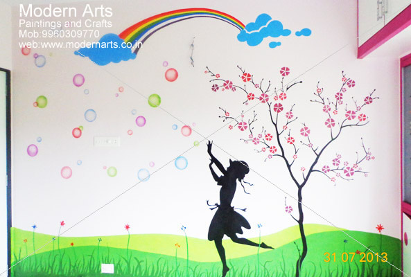 593x400 Modern Arts Paintings Amp Crafts Specialize In Kids Room Wall - Wall Painting For Girls